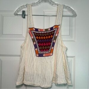 Urban Outfitters Cream Boxy Tank Top Women’s Small Embroidered Boho Summer